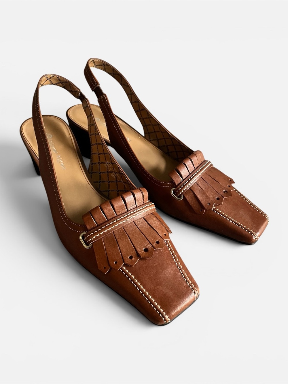 Etienne Aigner Brown Fringed Leather Slingback Heels